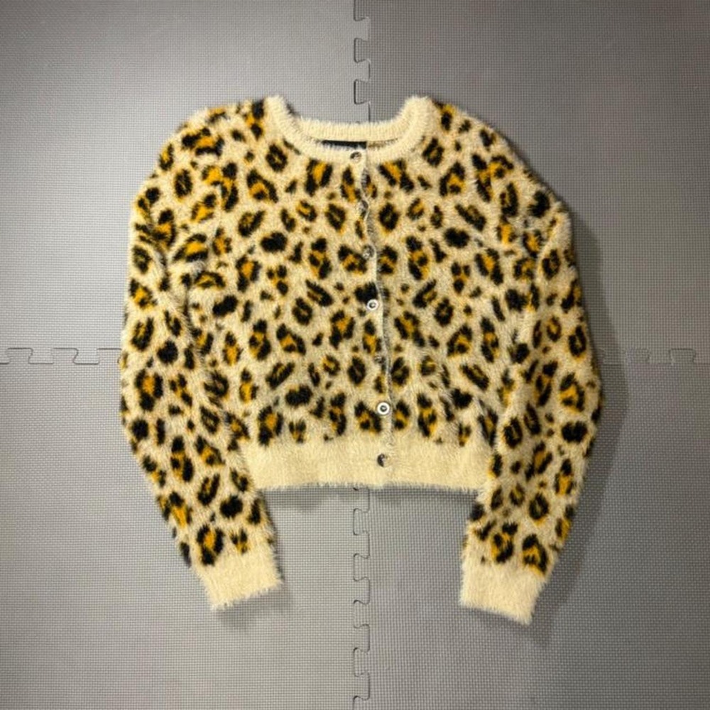 Forever 21 Plus Fluffy Leopard Print Cardigan Sweater Brown Y2K Grunge 0X